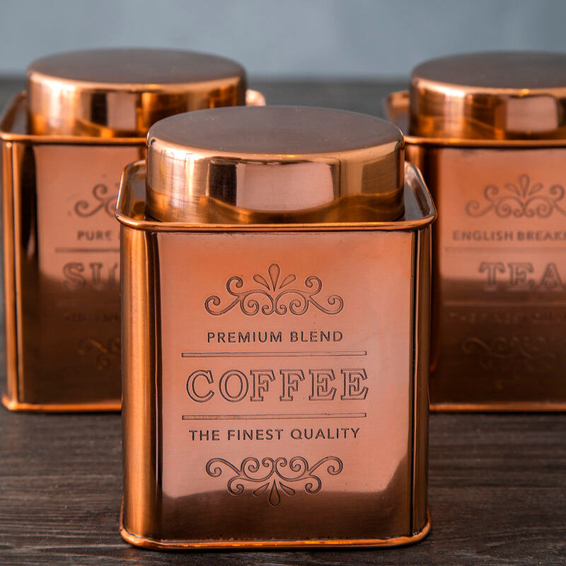 Rose gold coffee canister with &