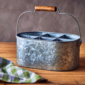 6 Compartment Oval Galvanised Steel Caddy | Drummond