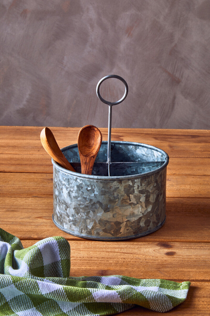 Drummond Galvanised Steel 4 Compartment Round Cutlery Caddy