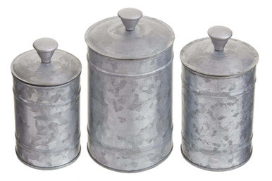 Drummond Set Of Three Galvanised Steel Canisters