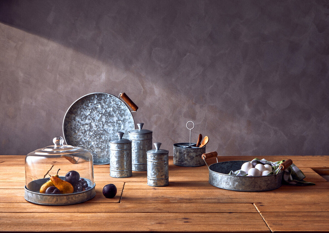 Drummond Set Of Three Galvanised Steel Canisters