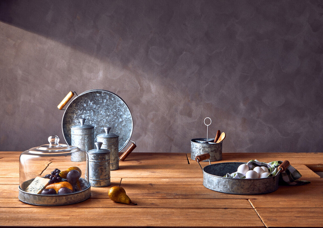 Drummond Set Of Three Galvanised Steel Canisters