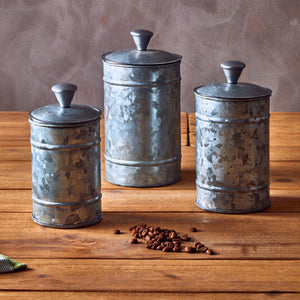 Drummond Set Of Three Galvanised Steel Canisters
