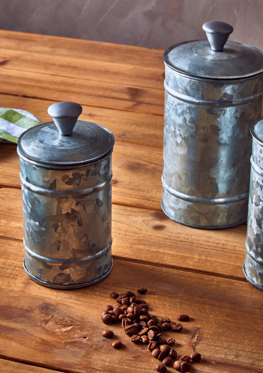 Drummond Set Of Three Galvanised Steel Canisters