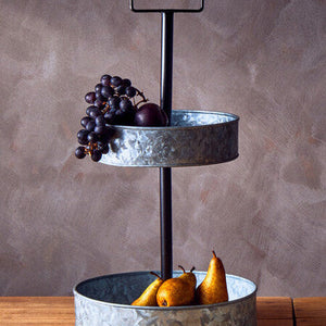 Two Tier Galvanised Steel Cake Stand with Handle | Drummond