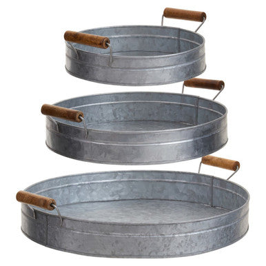 Drummond Set Of Three Round Galvanised Steel Trays