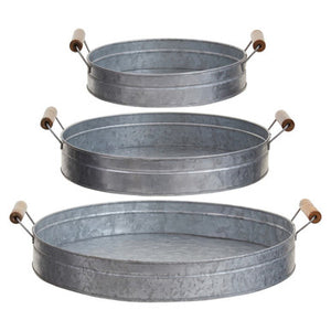 Drummond Set Of Three Round Galvanised Steel Trays