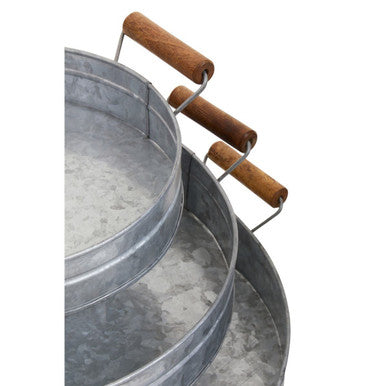 Drummond Set Of Three Round Galvanised Steel Trays