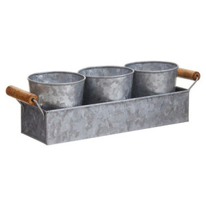 Drummond Set Of Three Galvanised Steel Flower/Herb Pots With Tray