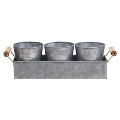 Drummond Set Of 3 Galvanised Steel Flower or Herb Pots With Tray