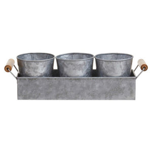 Drummond Set Of 3 Galvanised Steel Flower or Herb Pots With Tray