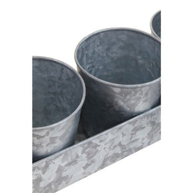 Drummond Set Of Three Galvanised Steel Flower/Herb Pots With Tray