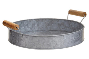 Drummond Galvanised Steel Round Tray With Wood Handles