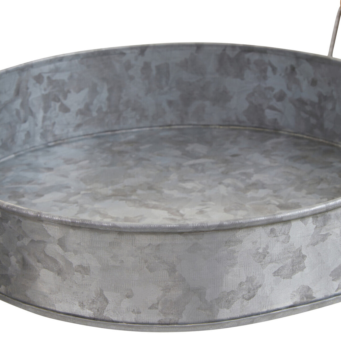 Drummond Galvanised Steel Round Tray With Wood Handles