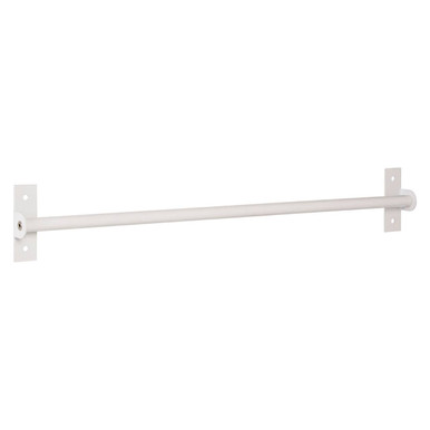White metal towel bar on a white background