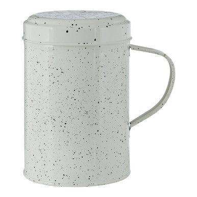 Speckled ceramic mug with handle on a white background