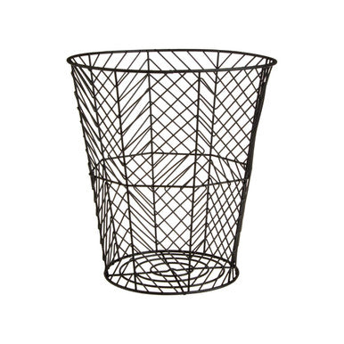 Black wire waste basket on a white background