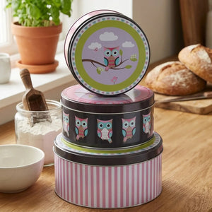 Set of Three Happy Owls Storage Tins | Paice