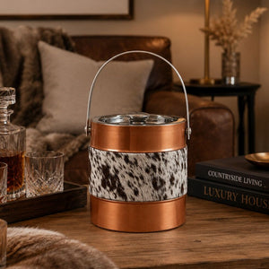 Albany Copper Finish and Hair on Leather Ice Bucket