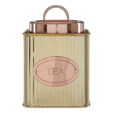 Gold tea canister with rose gold lid and &