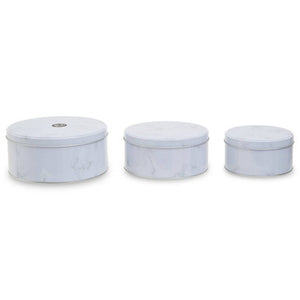 Set Of Three White Marble Effect Storage Tins