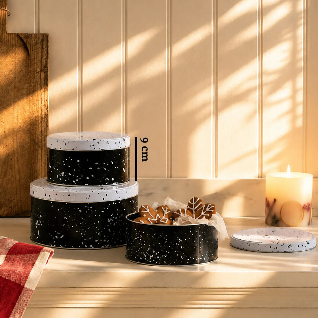 Paice Set Of Three Black And White Storage Tins