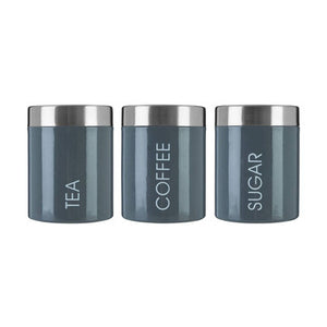 Set Of 3 Grey Enamel Liberty Canisters