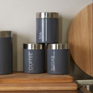Set Of 3 Grey Enamel Liberty Canisters