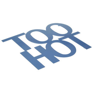 Alpha Blue Enamel Metal Trivet with Too Hot Design