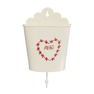Anglaise Cream and Red Metal Peg Holder with Heart Detail