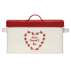 Anglaise Cream and Red Metal Housekeepers Box with Carry Handles