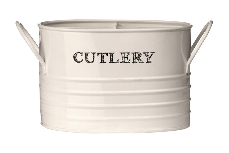 White metal cutlery basket with &