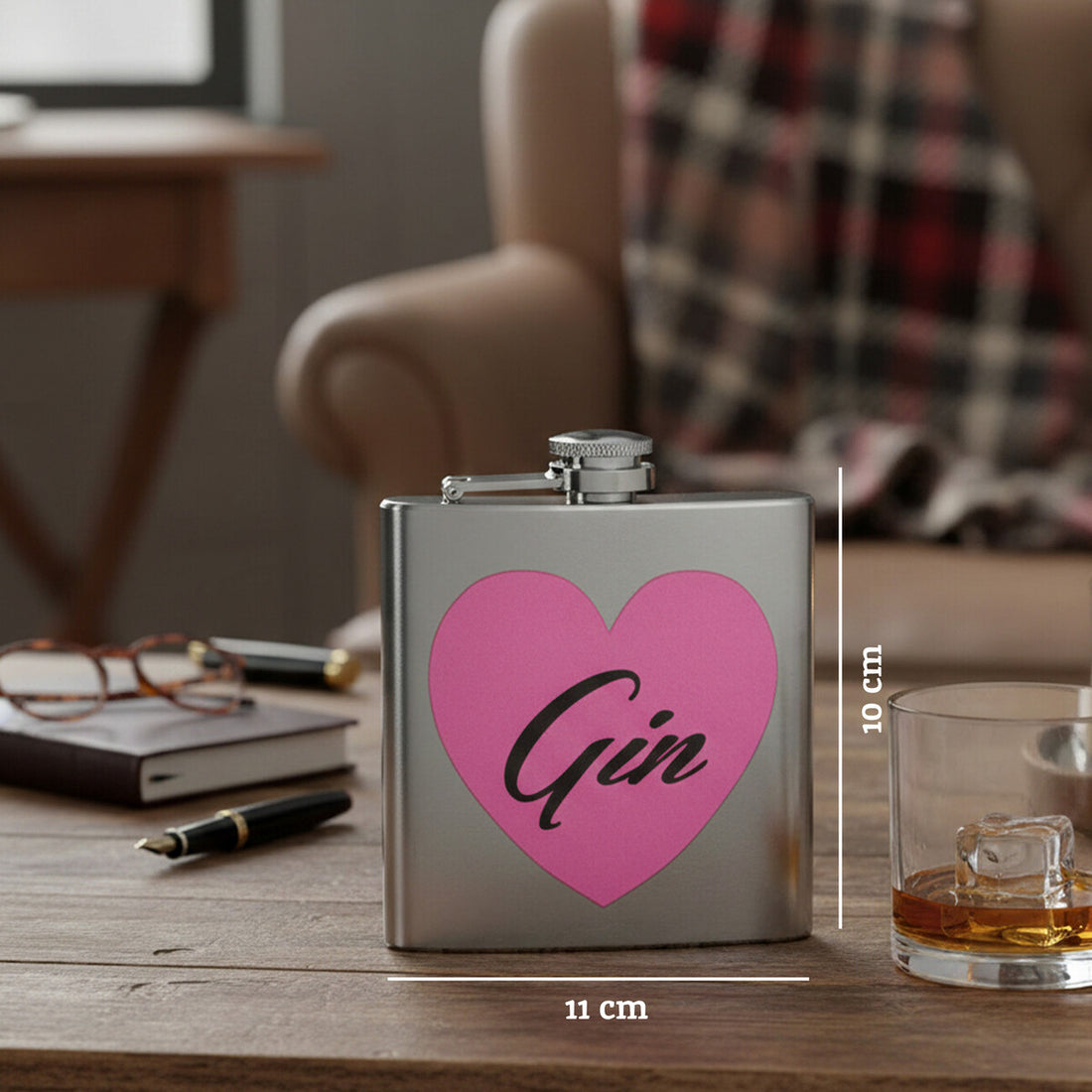 Flask with pink heart and &