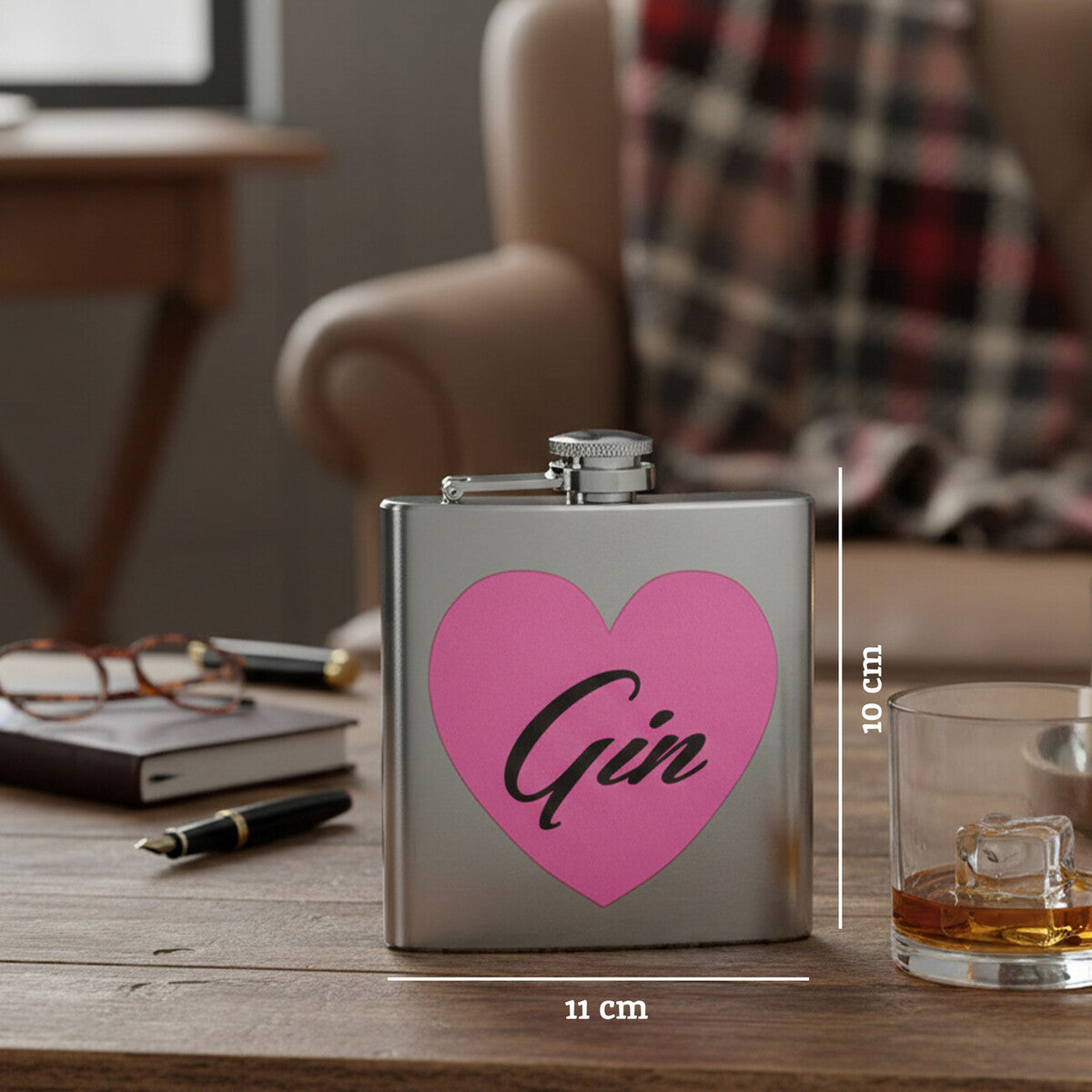 Flask with pink heart and &