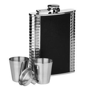 Ribbed Stainless Steel Hip Flask Set | Auden