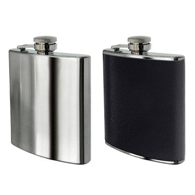 Black Leather Effect Stainless Steel Hip Flask Set