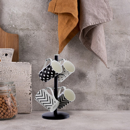 Hirano Matt Black Metal 6 Cup Mug Tree