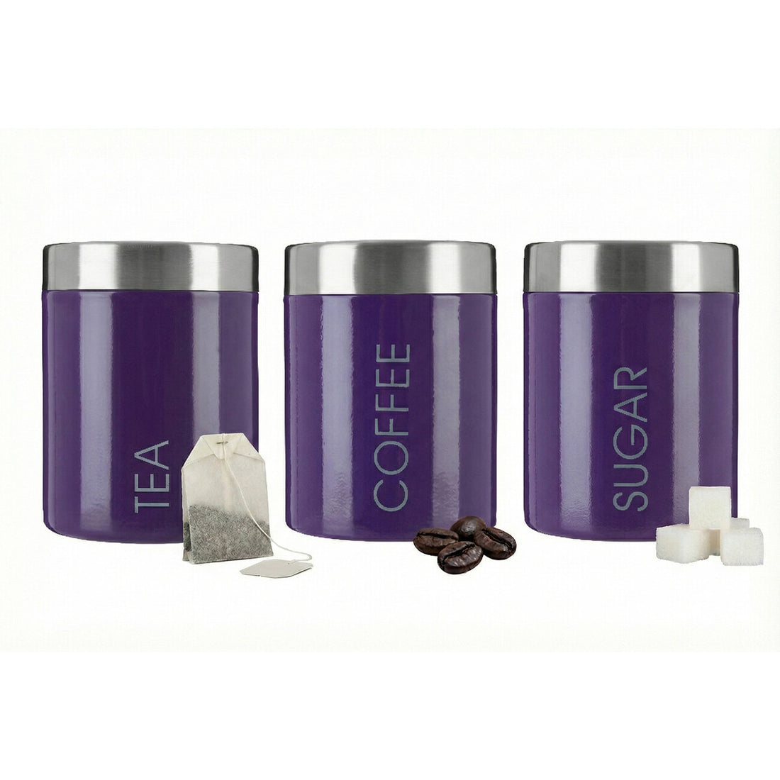 Purple Enamel Tea Coffee And Sugar Set