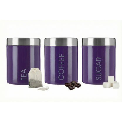 Purple Enamel Tea Coffee And Sugar Set