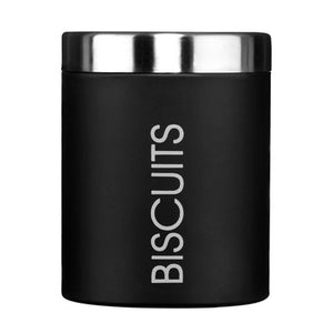 Liberty Black Enamel Biscuit Canister With Silver Lid