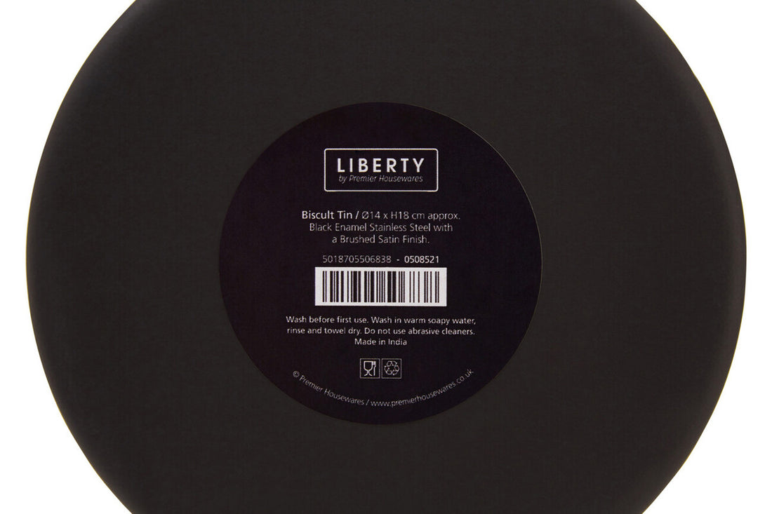 Liberty Black Enamel Biscuit Canister With Silver Lid - Image 5