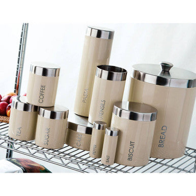 Liberty Set Of 3 Cream Enamel Tea Coffee And Sugar Canisters