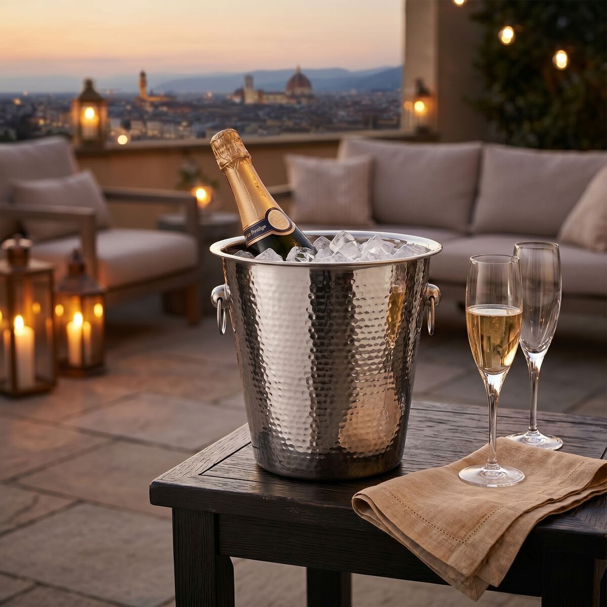 Hammered Effect Stainless Steel Champagne Bucket | Mixology