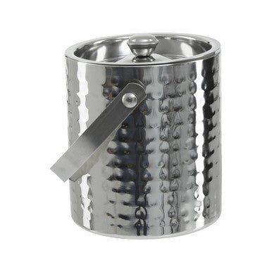 Hammered Effect Stainless Steel Ice Bucket With Handle