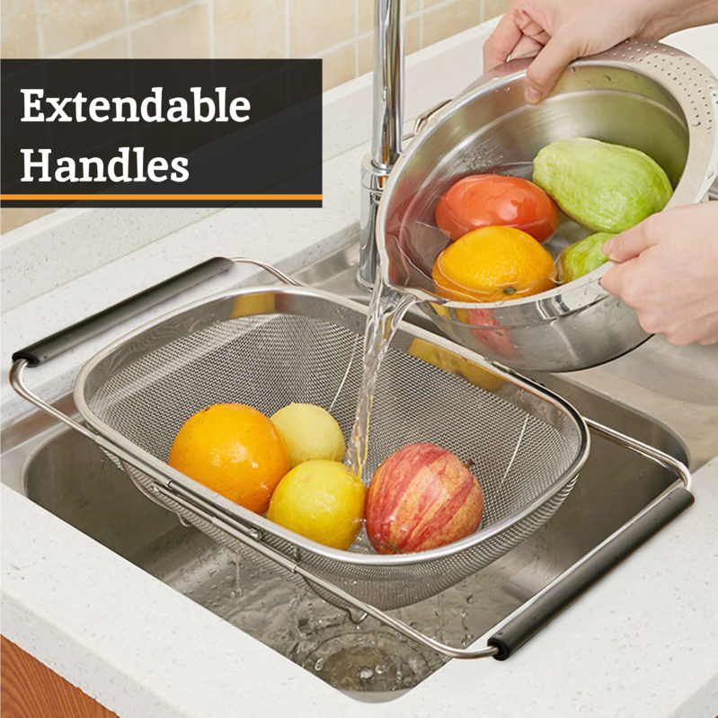 Zenigo Over Sink Drainer with Extendable Black Handles