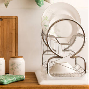 2 Tier Dish Drainer with White Plastic Tray | Laurie