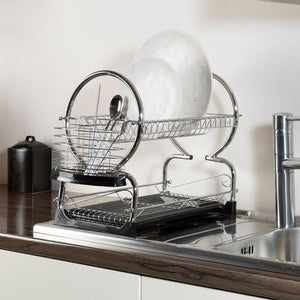 2 Tier Dish Drainer with Black Plastic Tray | Laurie