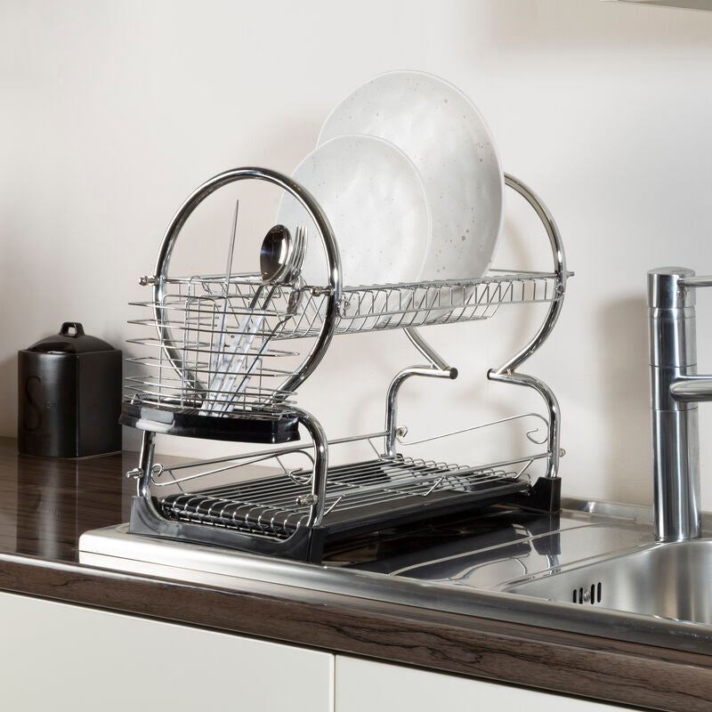 Laurie 2 Tier Dish Drainer With Black Plastic Tray