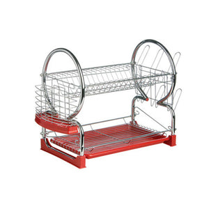 Laurie 2 Tier Dish Drainer With Red Plastic Tray