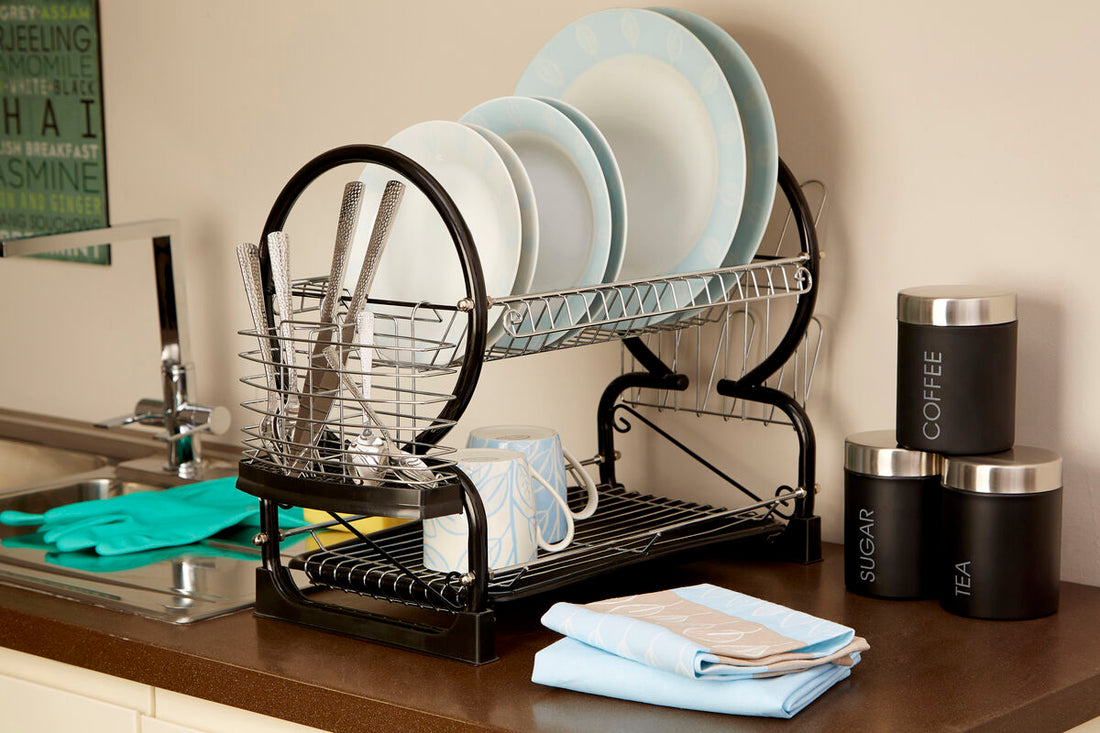 Laurie Black Enamel Coated Frame 2 Tier Dish Drainer